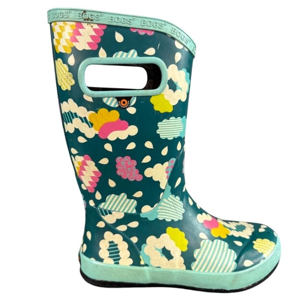 Bogs Rainit Clouds Teal Green Waterproof Rain Boots Youth Size 3 72379-440